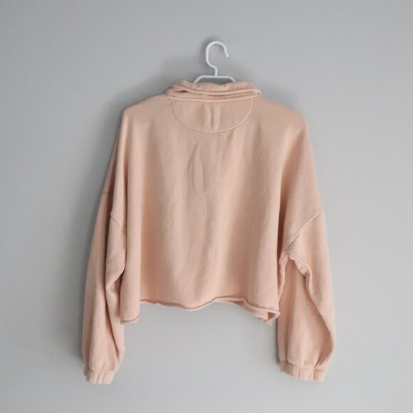 Aerie Cropped Sz Lrg Peach Cropped Button Henley Pullover Long Sleeve Sweatshirt - Picture 2 of 14